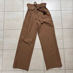 Anthropologie Jessy Poplin Wide Leg Khaki Drawstring Tan High-Waisted Pants